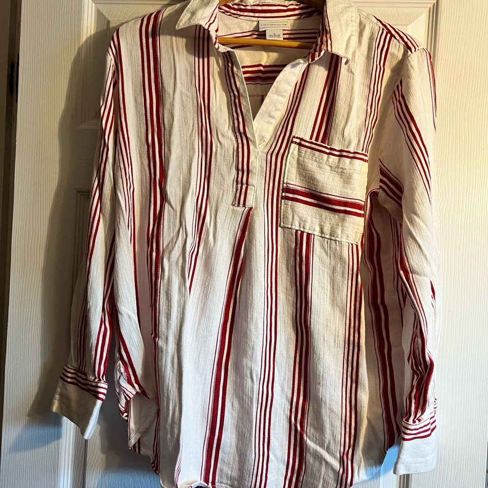 Liz Claiborne Red and White Striped Shirt